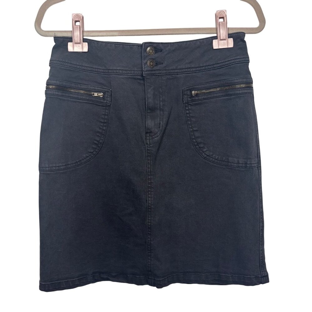NWT PrAna 6 Broadway Skirt Black Gray Wash Denim Pencil Zipper Pockets
